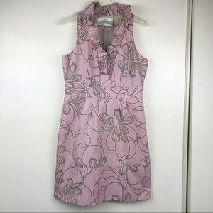 Anthropologie Pink Floral Ruffle Neck Sleeveless Dress